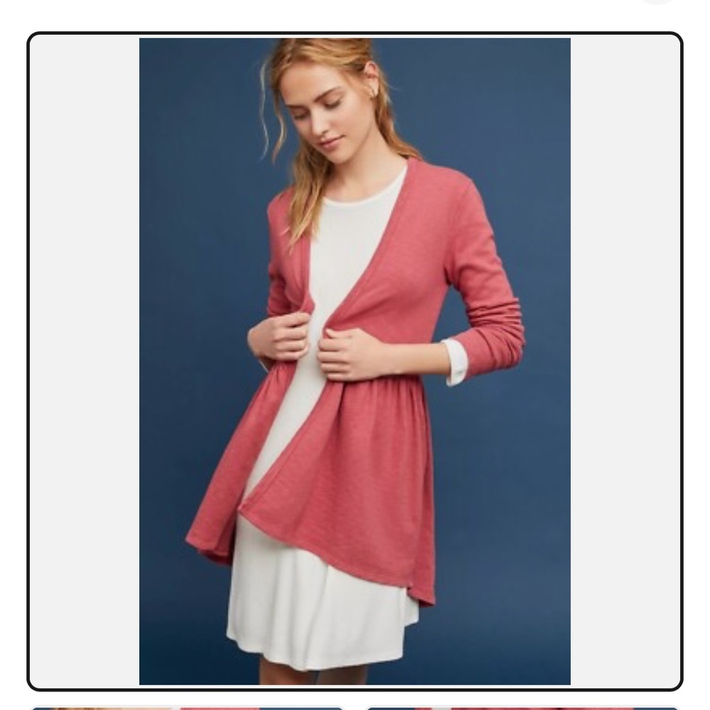 Anthropologie t.la Beira Woven Peplum Cardigan Sweater Rose Dusty Pink XS